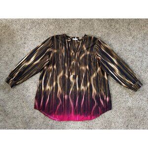 CALVIN KLEIN Tunic Blouse Top Popover Long Sleeve Roll Tab Ombre Pink Casual 2X